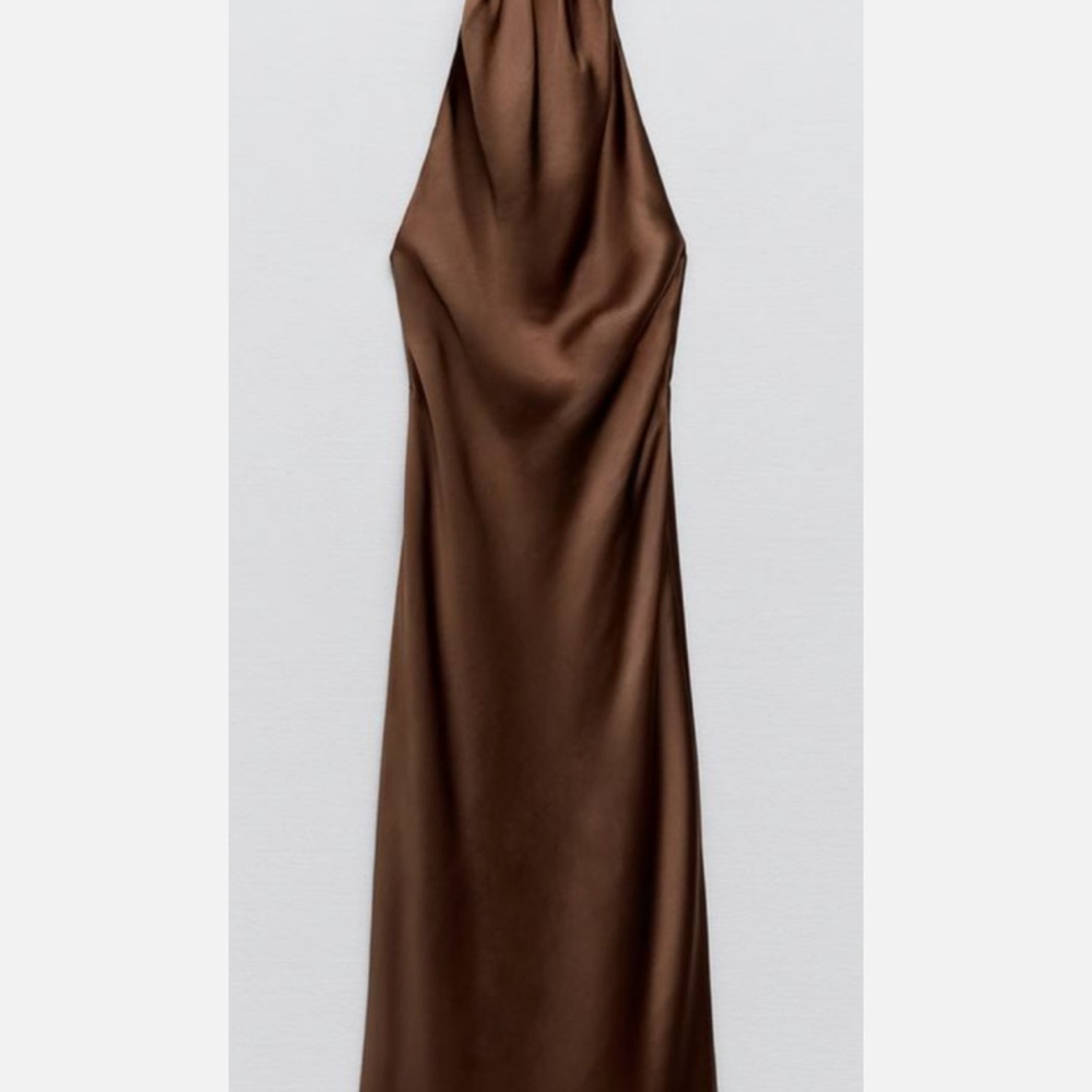 Zara Brown Halter Cocktail Gown - Picture 2 of 8